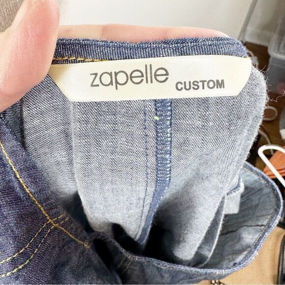 ZAPPELLE CUSTOM Medium Wash Denim Blue Cap Sleeved Pleated Trapeze Dress Sz XL - Picture 8 of 14
